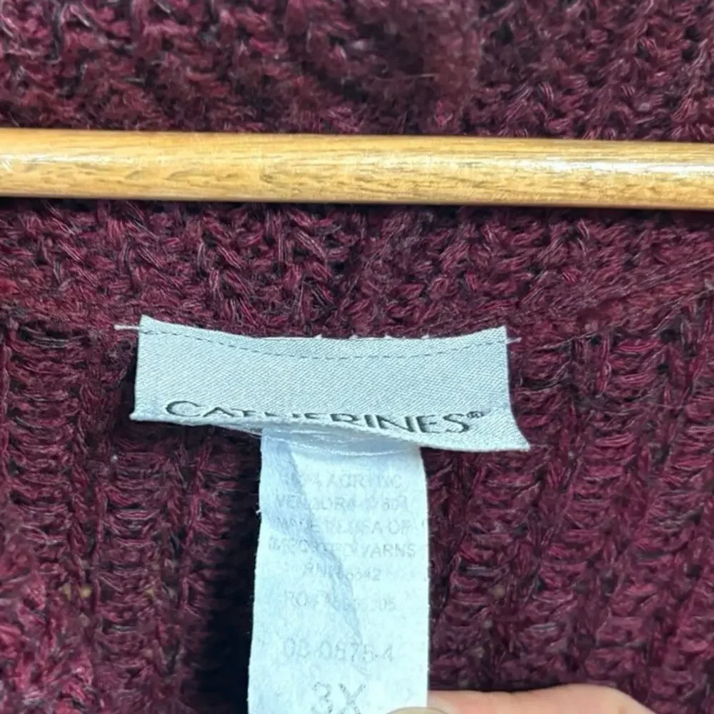 Catherines Burgundy Open Knit‎ Cowl Neck Sweater Size 3X